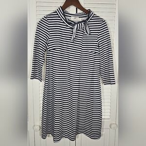 Vineyard Vines Bow Neck Detail Striped 3/4 Mini Flared Shift Dress Sz XS